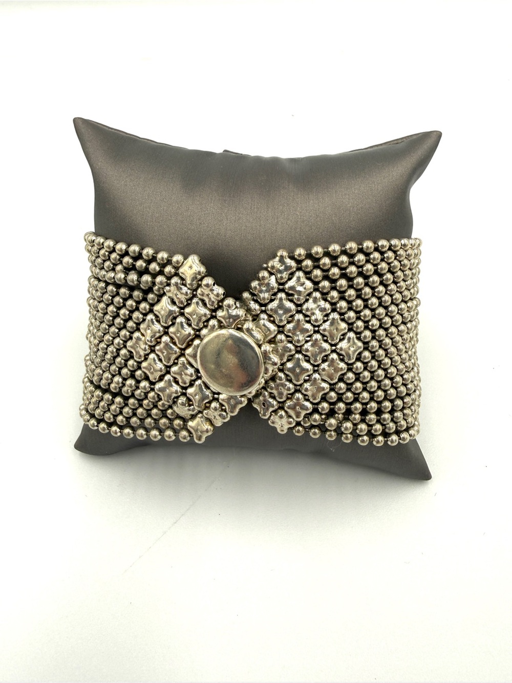 Silver Tone Beaded Cuff Bracelet